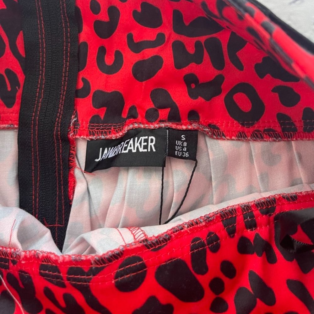 Jawbreaker Red Leopard Print Studded Punk Cosplay Skirt - Picture 6 of 10